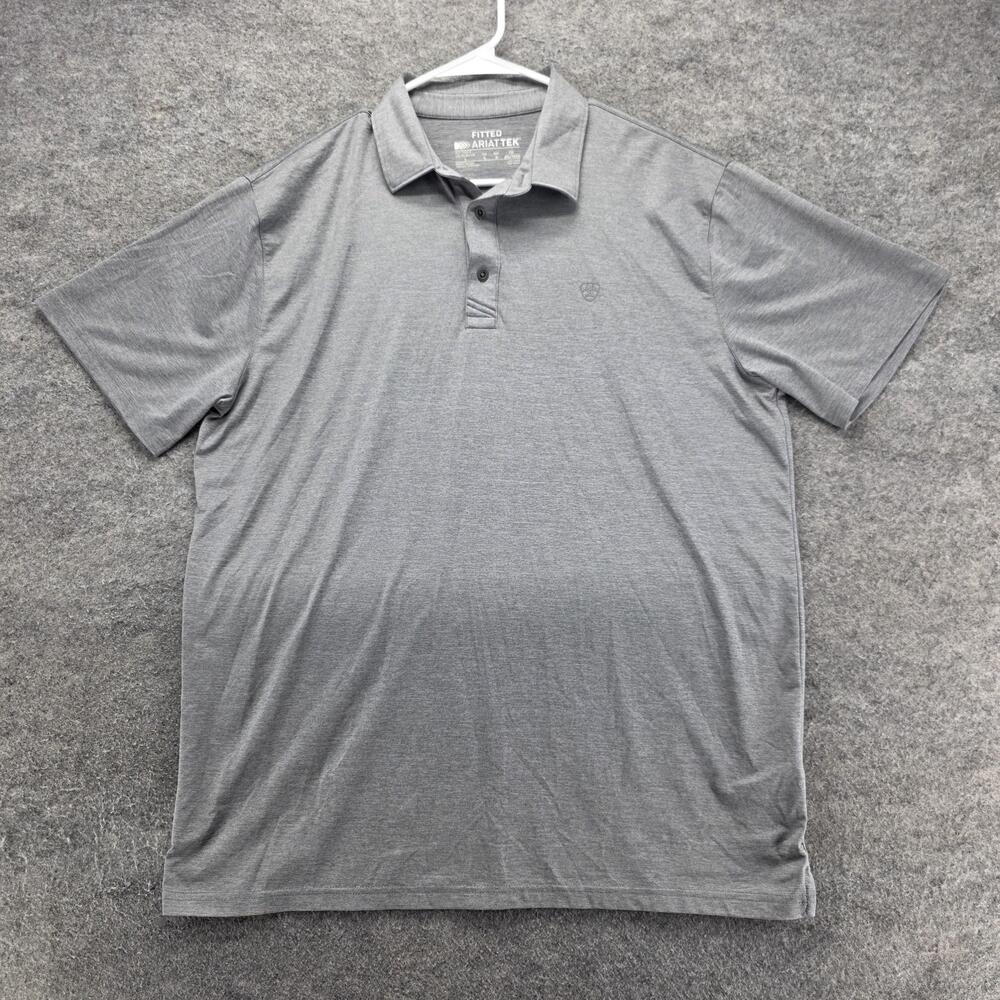 Ariat Polo Shirt Mens L Gray Collared AriatTek Slim Polyester Elastane Tagless